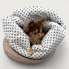 Weekend Escape, la cuccia letto con piumone rotonda con tela pois di Fluffy Dude pet Couture